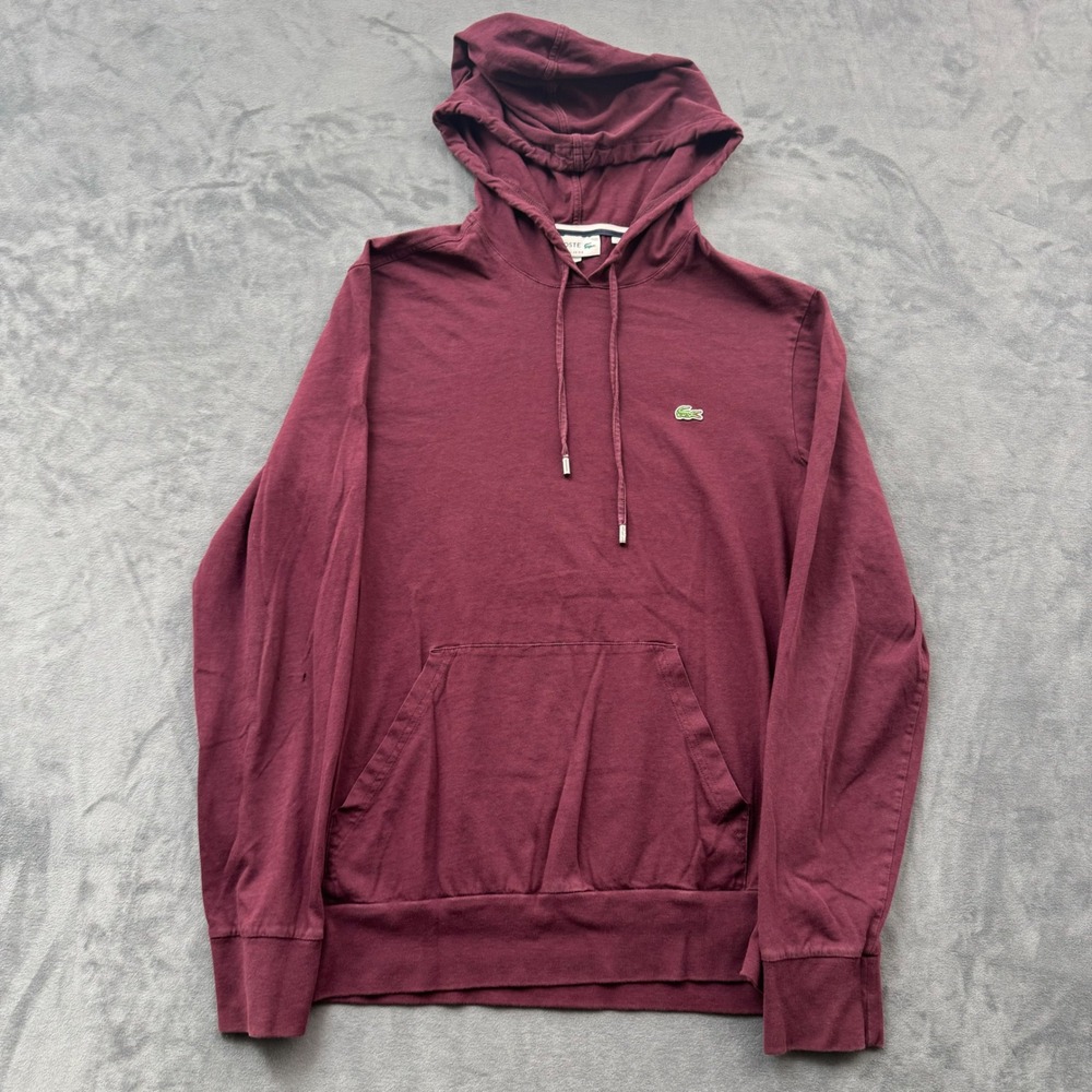 Lacoste Mens Regular Fit Hoodie Burgundy Cotton Jersey Logo Small